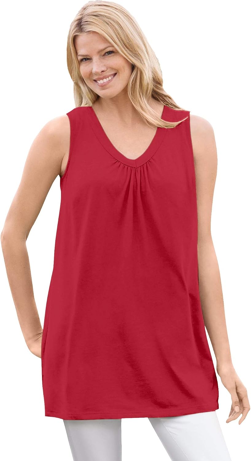 Woman Within Perfect Sleeveless Shirred V-Neck Tunic