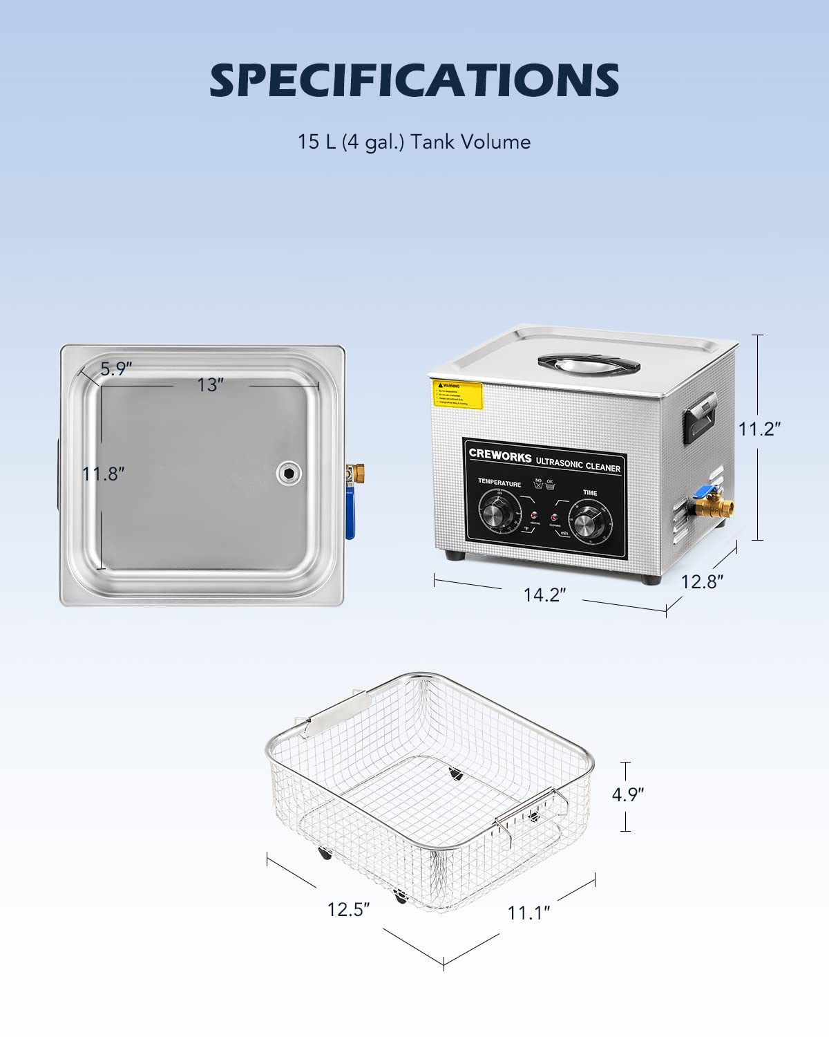 CREWORKS 3.2L Ultra Sonic Cleaning Machine - 120W Cavitation 100W Heat