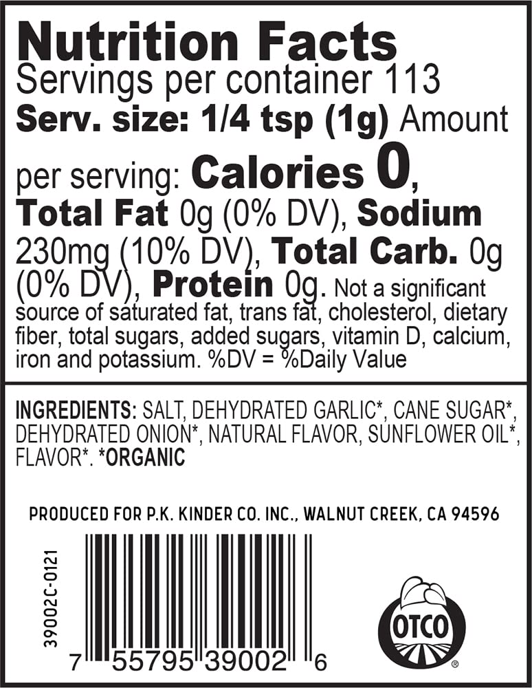 Kinder's Organic Buttery Garlic Salt, Premium Quality Seasoning, MSG Free and USDA Certified Organic, 2.75 oz