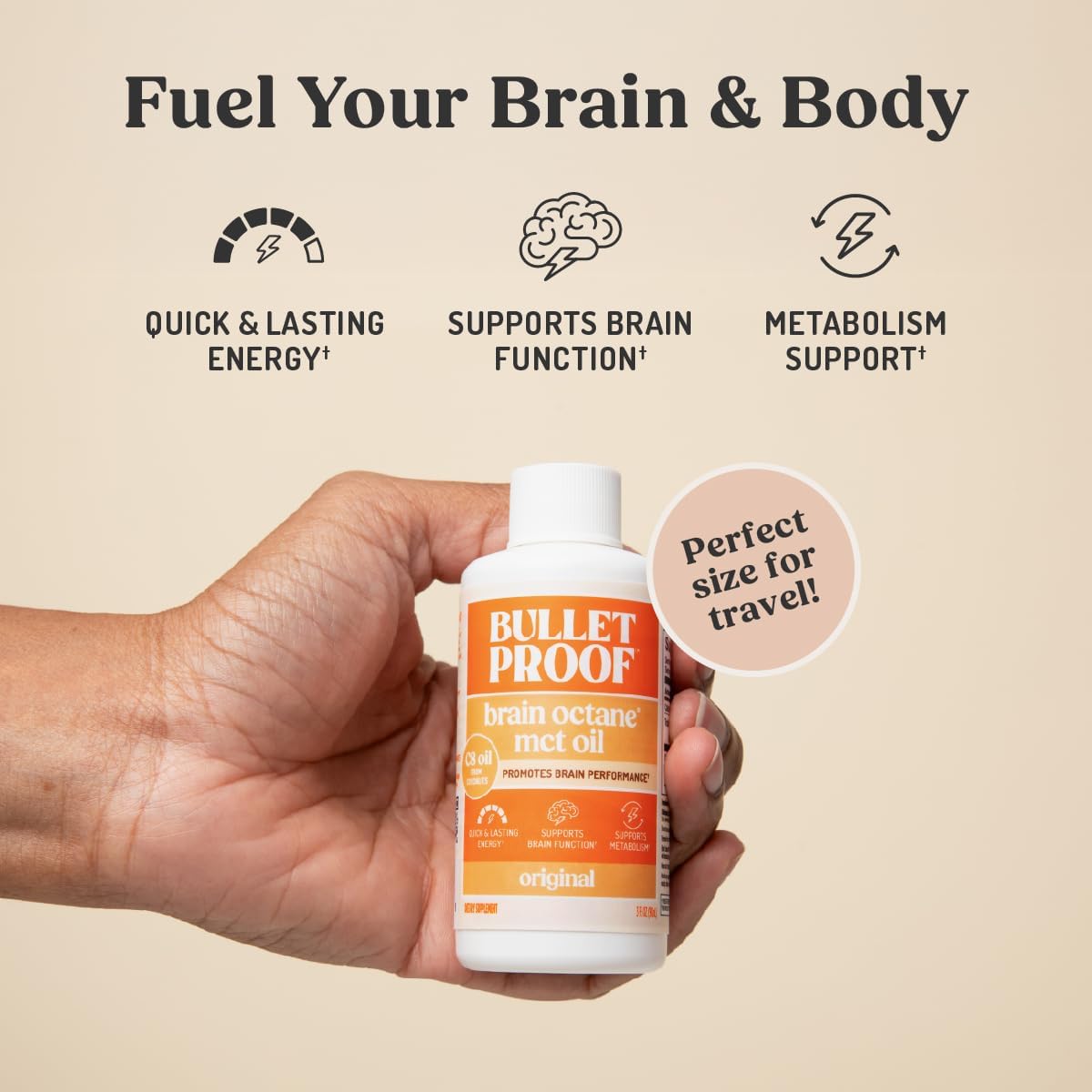 Bulletproof Brain Octane C8 MCT Oil, Non-GMO, 16 oz – 100% C8 from Coconut | 100% Pure Coconut Oil, Triple-Distilled Keto Energy Supplement for Coffee & Smoothies, Unflavored, No Additives, Non-GMO