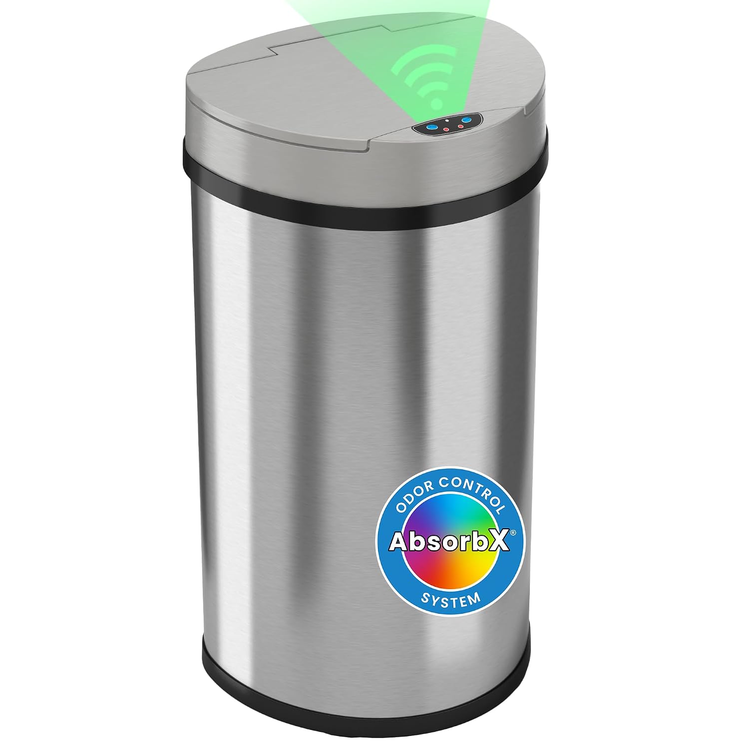 iTouchless 50 Liter / 13 Gallon Kitchen Trash Can with Lid & Deodorizer – Motion Sensor Semi-Round Stainless Steel Garbage Bin for Home, Office, or Garage – Slim, Wide Opening Large Capacity Design
