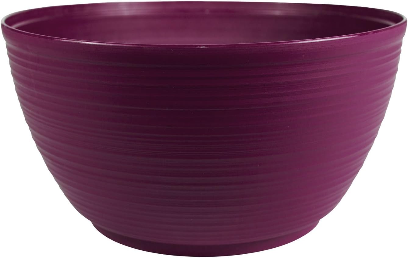 Bloem Willow 12" Plastic Plant Bowl, Deep Round Garden Pot, Peppercorn | Sealed plant bowl with knockout drainage, perfect for displaying herbs and succulents on indoor and outdoor surfaces.