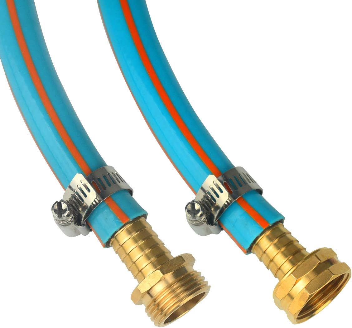 3Sets Solid Brass Thicken 5/8" Garden Heavy Duty Hose Mender Repair End Replacement Male Female Connector with Stainless Clamp