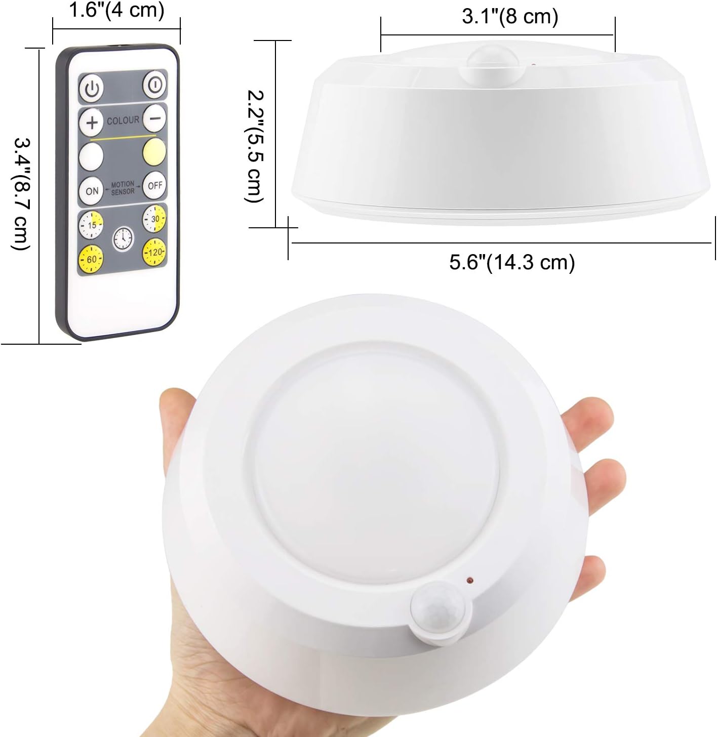 BIGMONAT Wireless Ceiling Light with Remote and Timer, Dimmable Motion Sensor Shower Light