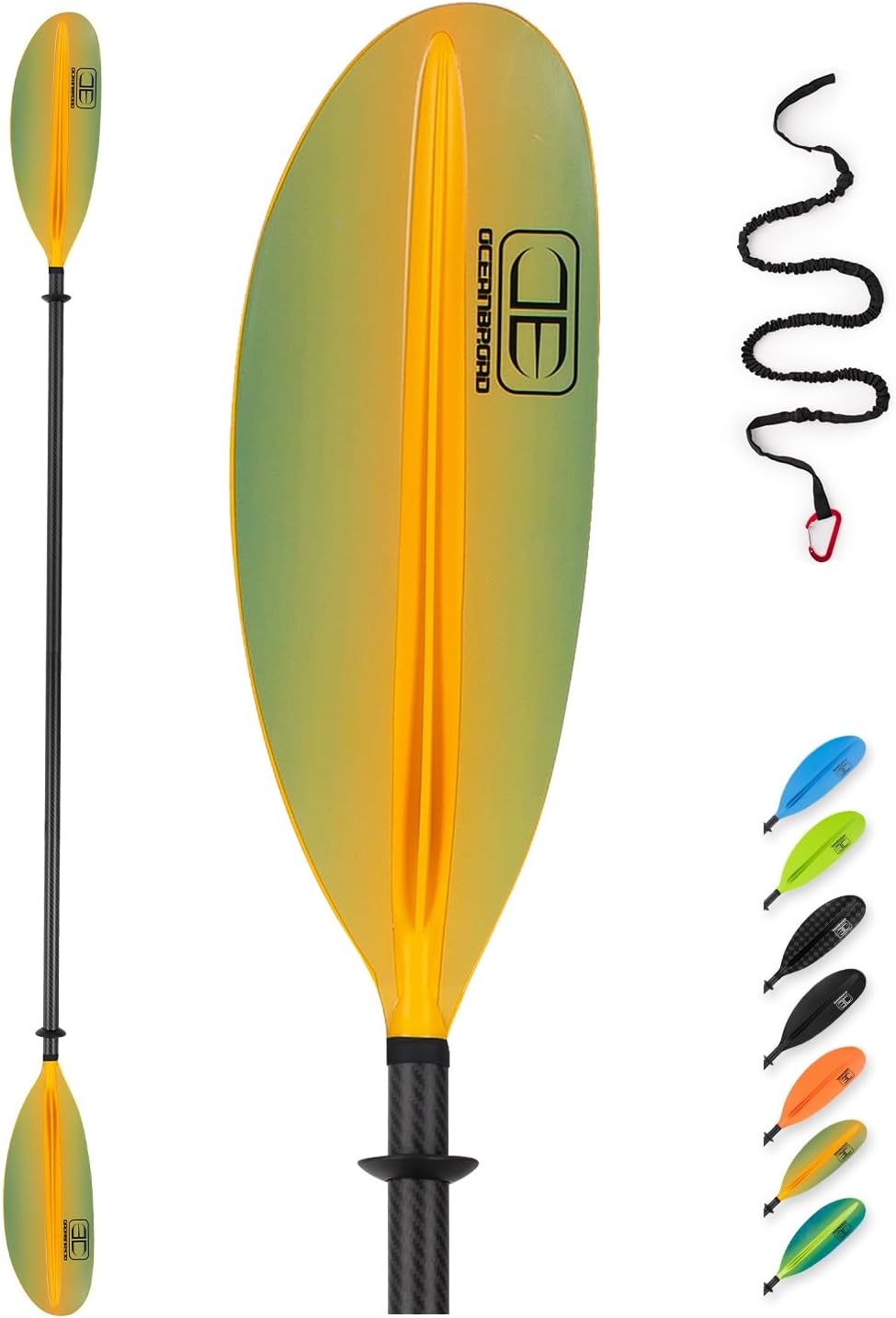 OCEANBROAD Carbon Fiber Kayak Paddle 90.5in/230cm, 86in/218cm for Adults Kayaking Boating Canoeing Oar with Paddle Leash