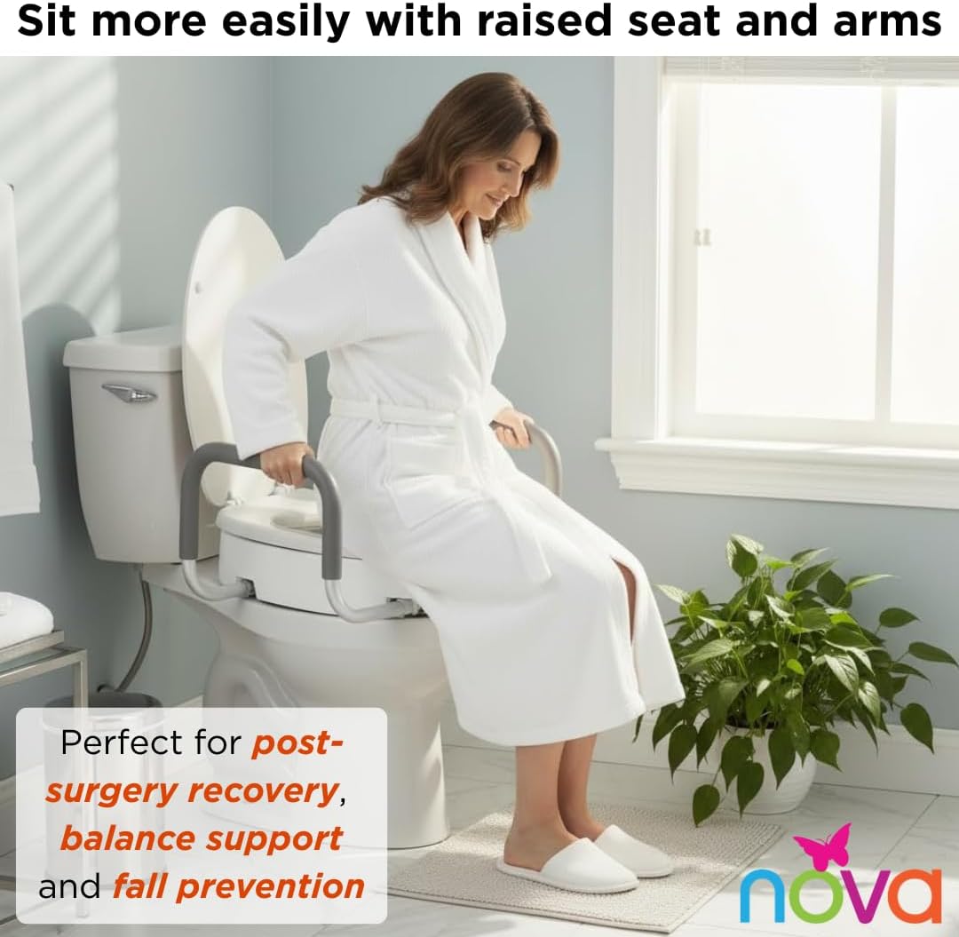 NOVA Raised Toilet Seat with Handles for Seniors – Standard Toilet Riser with Safety Grab Bars, Elevated Toilet Seat for Elderly, Disabled & Post-Surgery Support - Standard Toilet