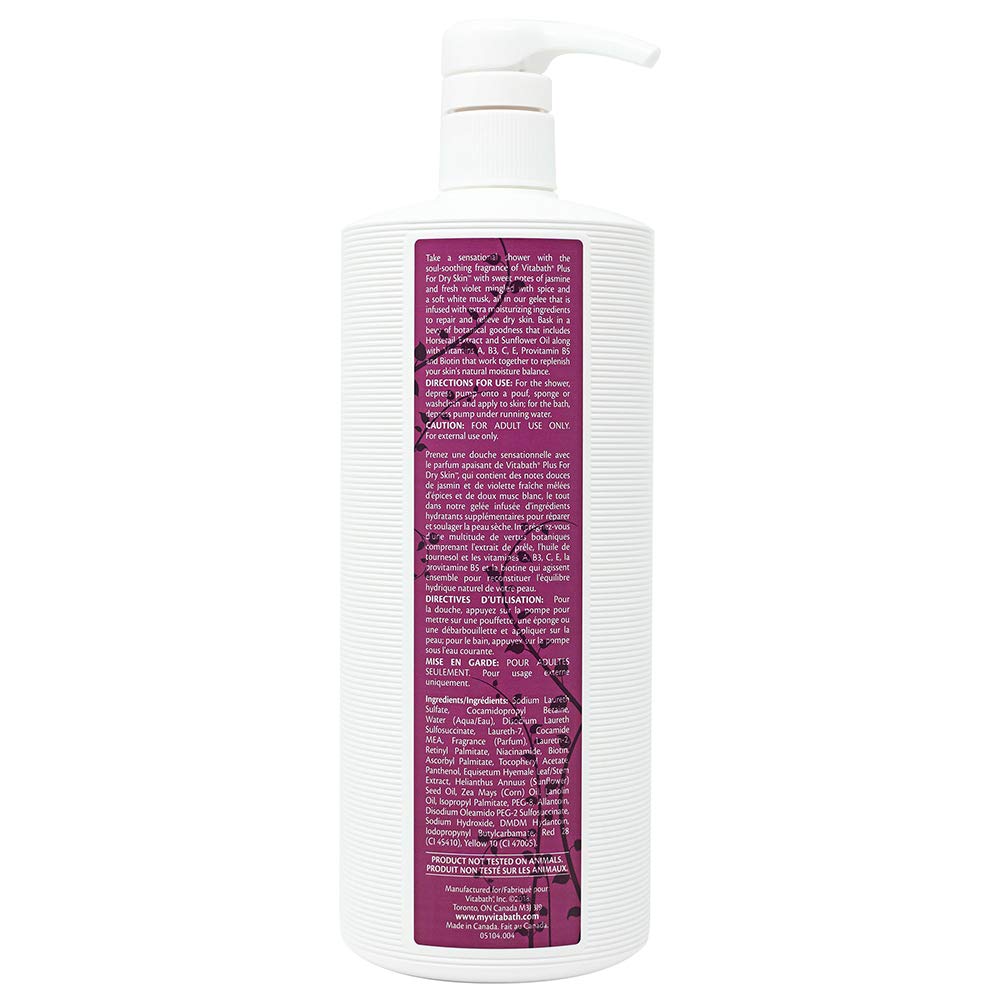 Vitabath Plus For Dry Skin Moisturizing Bath & Shower Gel Wash Nourishing Replenishing Oils Deeply Hydrate & Soothe Dryness - Body Cleanser Skin