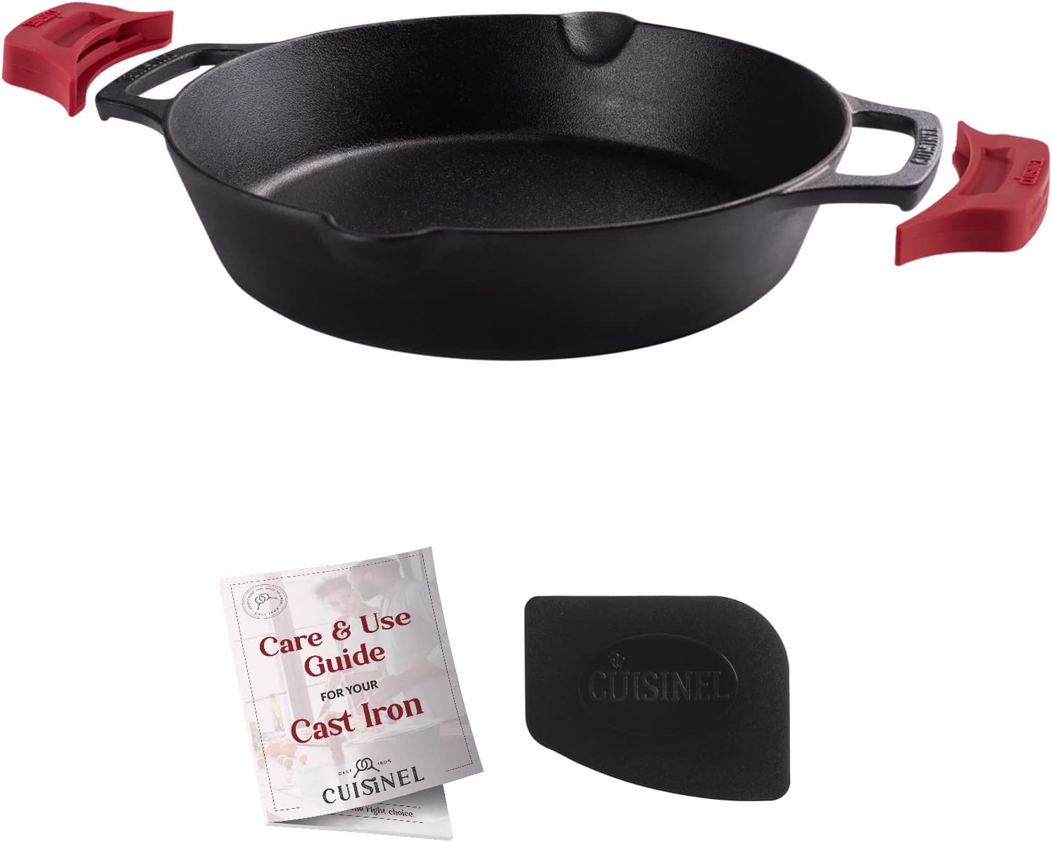 Cuisinel Cast Iron Skillet with Lid - 10"-Inch Pre-Seasoned Frying Pan + Glass Cover + Heat-Resistant Handle Holder - Indoor/Outdoor Use - Grill, Stove, Camp Firepit, Induction - Oven Safe Cookware