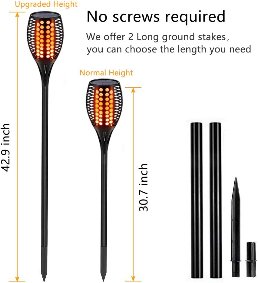 Aityvert Flickering Flame Solar Torch Lights Outdoor, 43" Tall, 2 Pack | Realistic 96-LED Flame Effect,Higher & Larger,IP65 Waterproof, Landscape Decoration Auto On/Off for Patio, Garden,Pathway
