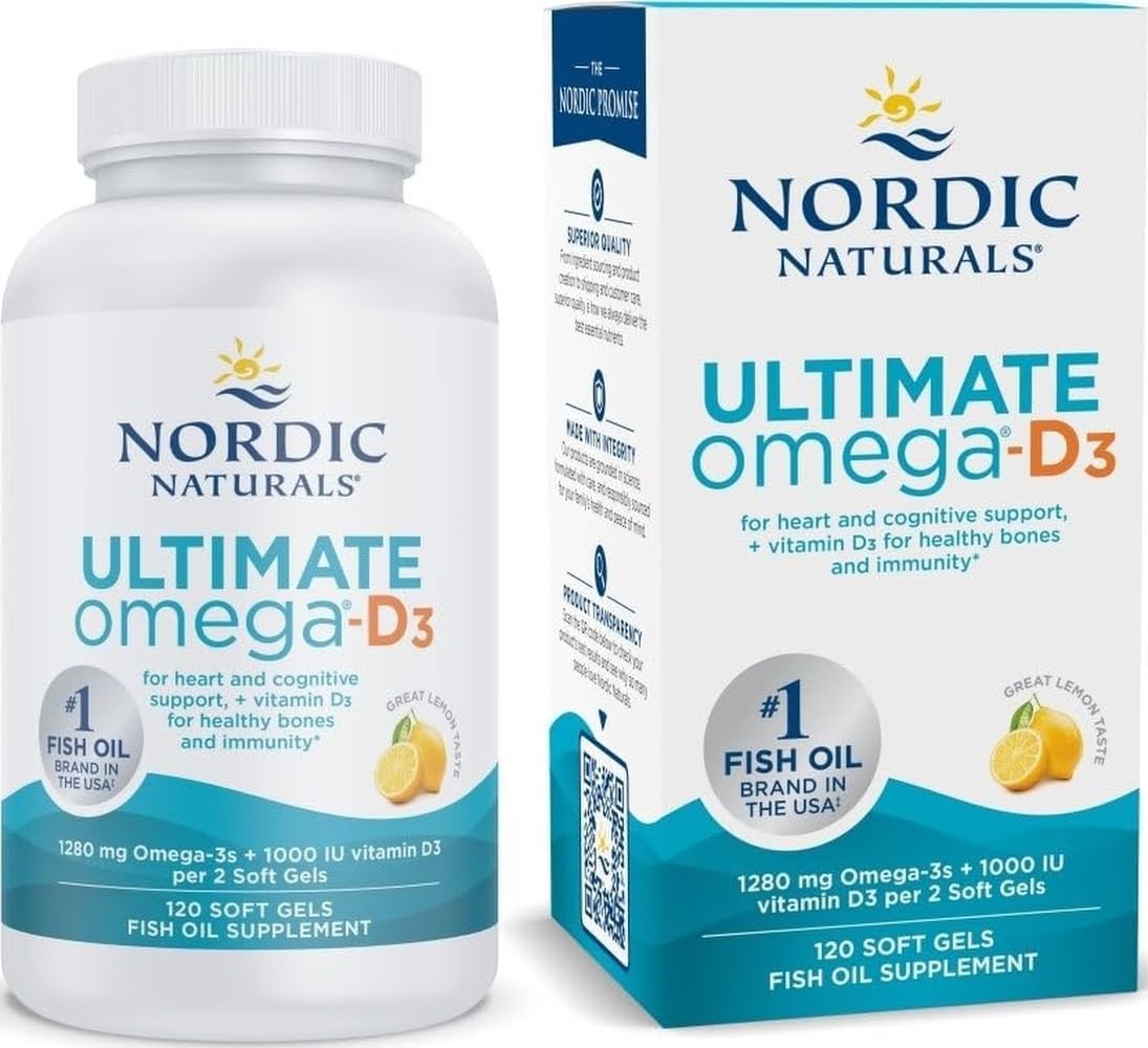 Nordic Naturals Ultimate Omega-D3,1280mg + 1000IU D3, Lemon - 90 Count