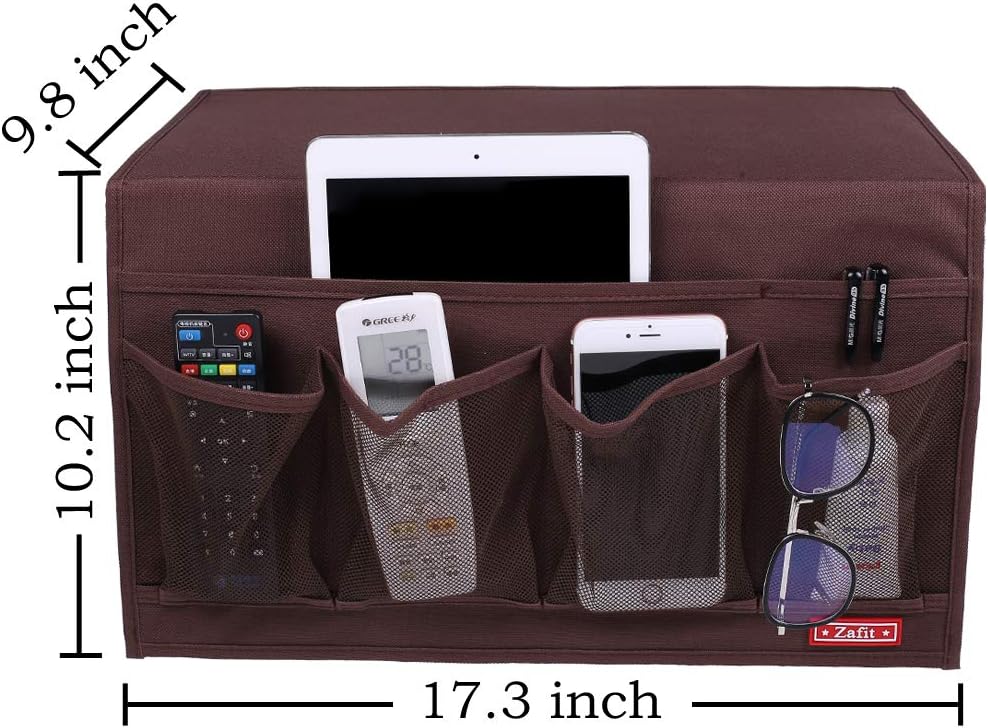 Zafit Bedside Storage Organizer, Table Cabinet Bedside Organizer Caddy for Remotes Phone Glasses (Classic 4 Pockets-Grey)