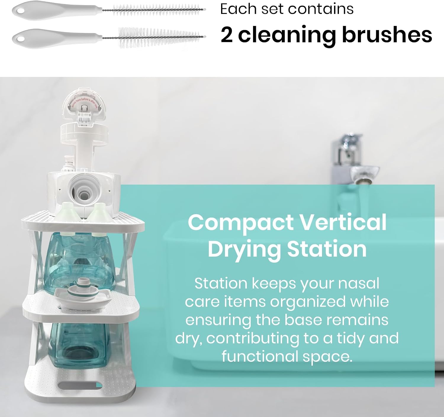 Premium Countertop Caddy Organizer for Navage Nasal Irrigation System - 3-Tier Storage for Nose Cleaning Supplies, Detachable Tray, Sleek Design - Nasal Care Accessories (Caddy Only)