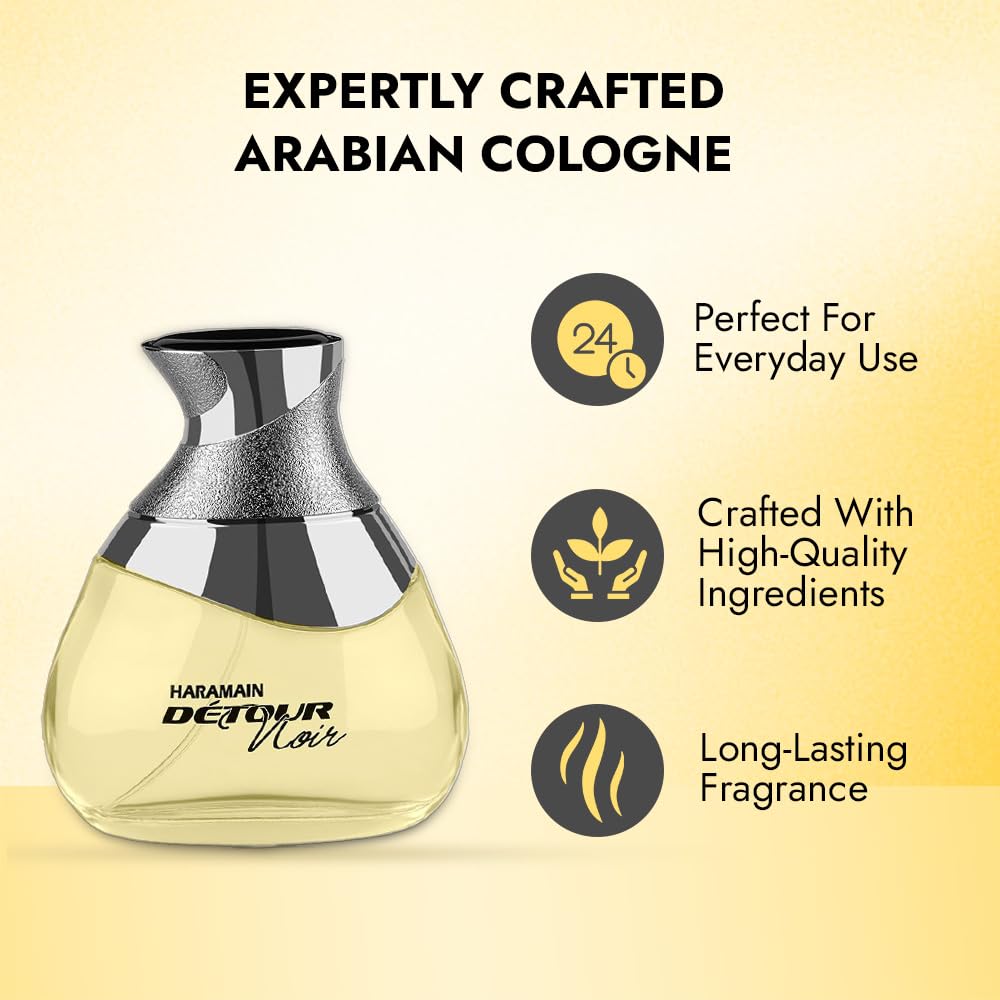 Al Haramain Detour Noir Eau de Perfume Spray for Unisex, 3.33 Ounce