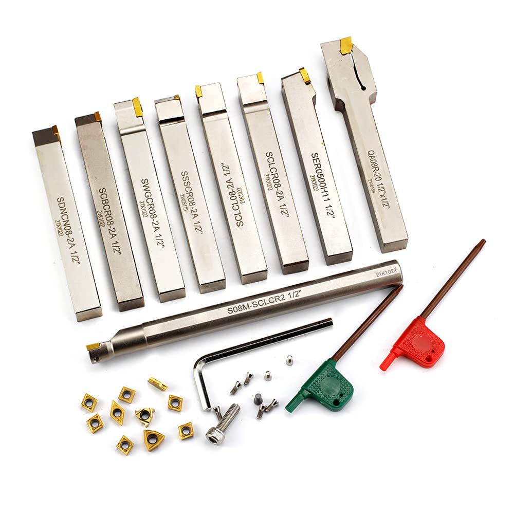 OSCARBIDE 9 pcs 1/2"Shank Nickel Plated Metal Lathe Tool & Boring Bar Set