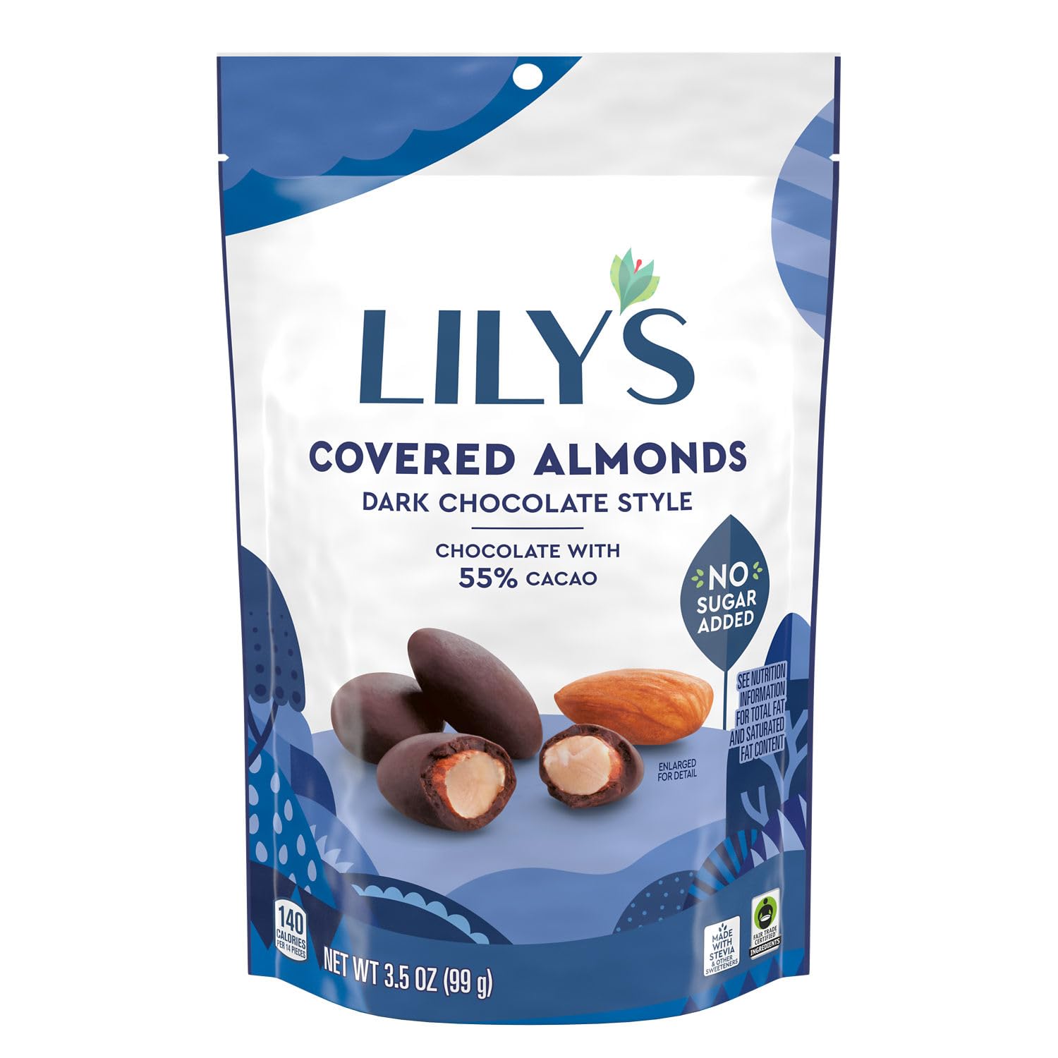 LILY'S Dark Chocolate Style No Sugar Added Covered Almonds Bag, 3.5 oz