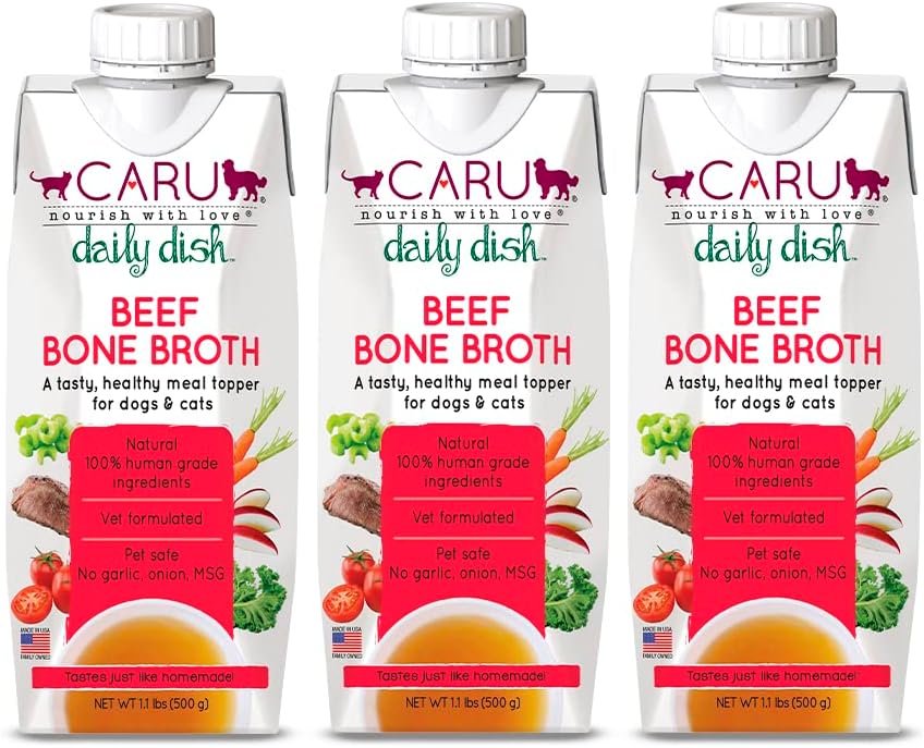 Caru Daily Dish Beef Bone Broth, Topper – Dogs & Cats – 17.6 oz, 1 Pack