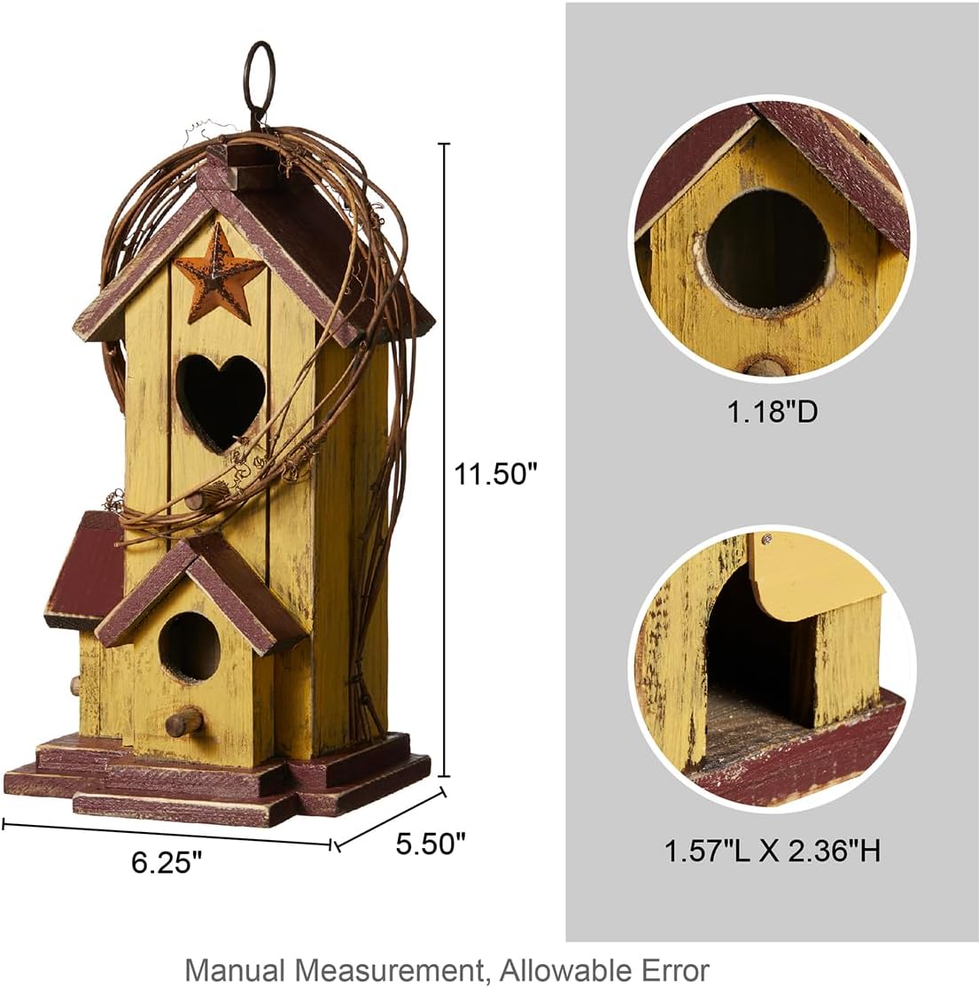 Glitzhome 14" H Hanging Distressed Wooden Church Birdhouse Garden Decor