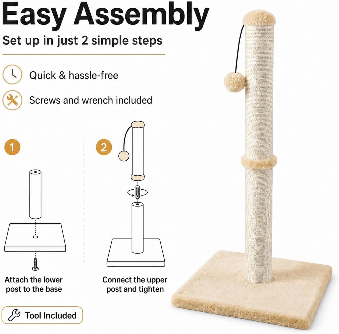 Dimaka 29" Height Tall Cat Scratching Post, Claw Scratcher with Sisal Rope and Covered with Soft Smooth Plush, Vertical Scratch [Full Strectch] for Standard Size Cats(Grey, 29 inches for All Cats)