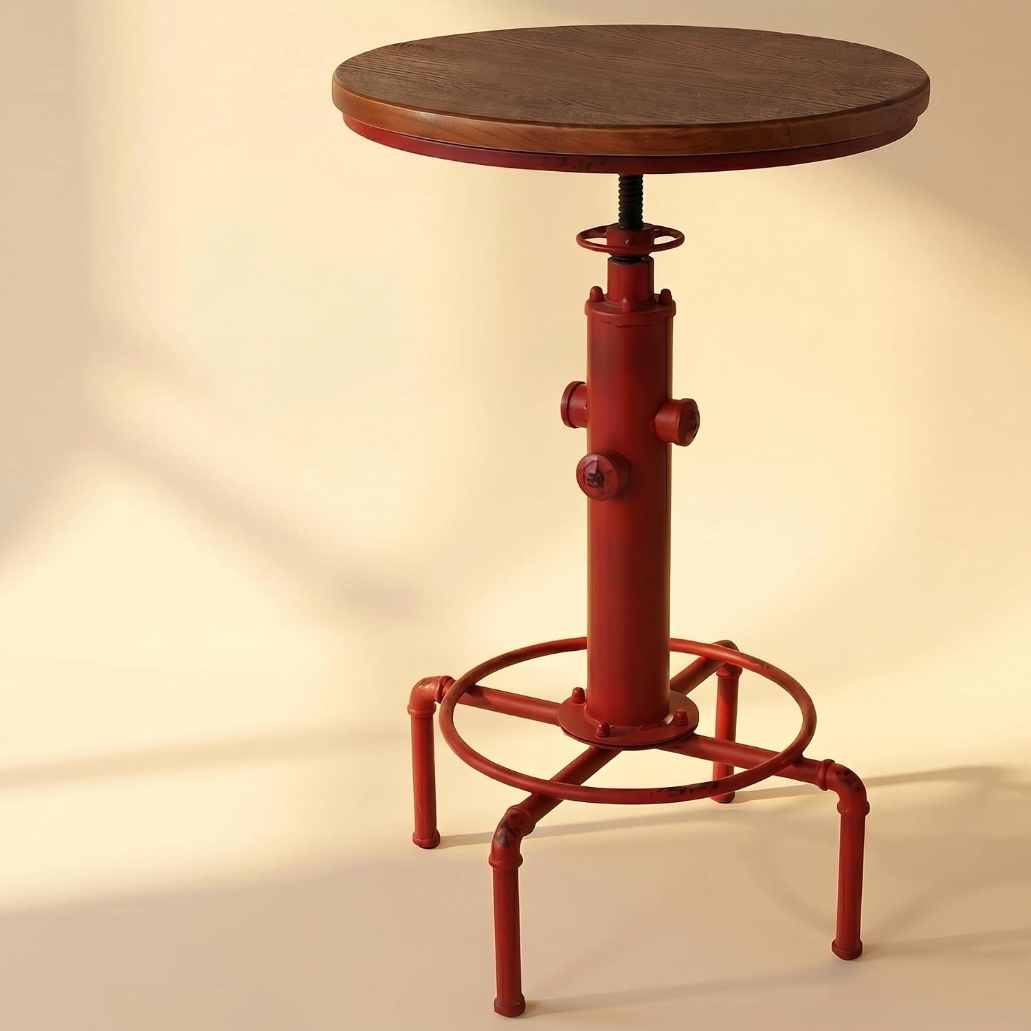 Topower Industrial Bar Table 32.3-38.2" Adjustable Pub Table Kitchen Dining Coffee Bistro Table (Red)