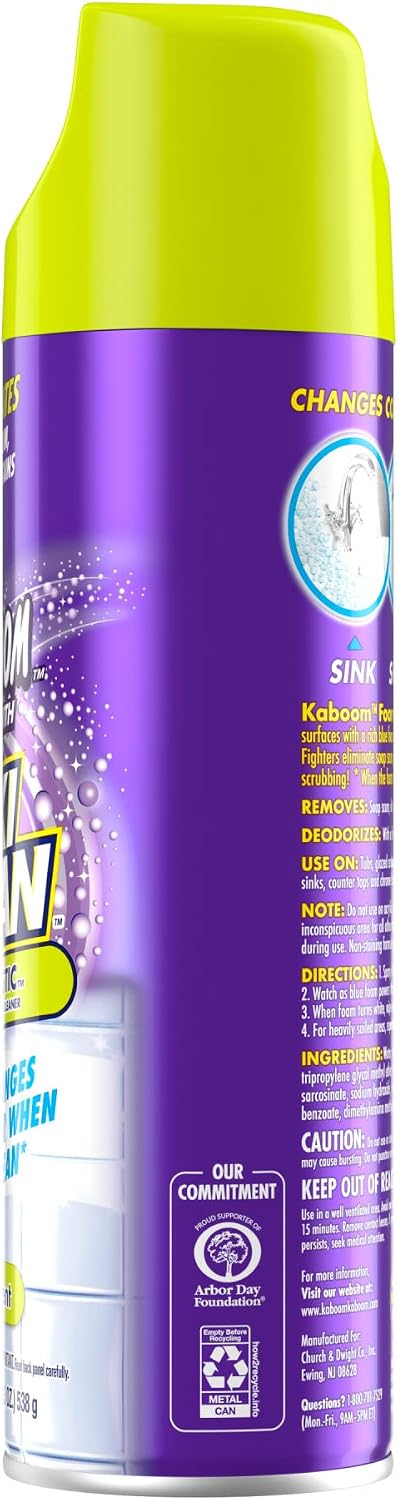 Kaboom Foam-Tastic Foaming Bathroom Cleaner, Fresh Scent, Spray Can, Eliminates Soap Scum, Grime and Stains,, 19 Oz (Pack of 8)