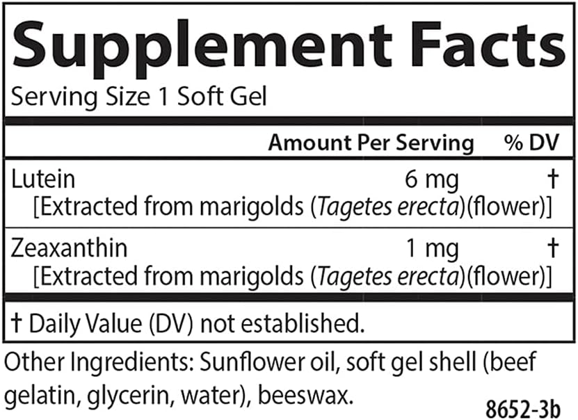 Carlson Lutein, 6 mg, + Zeaxanthin, Made with Lutemax 2020, 60 Softgels | Healthy Vision; Eye Function