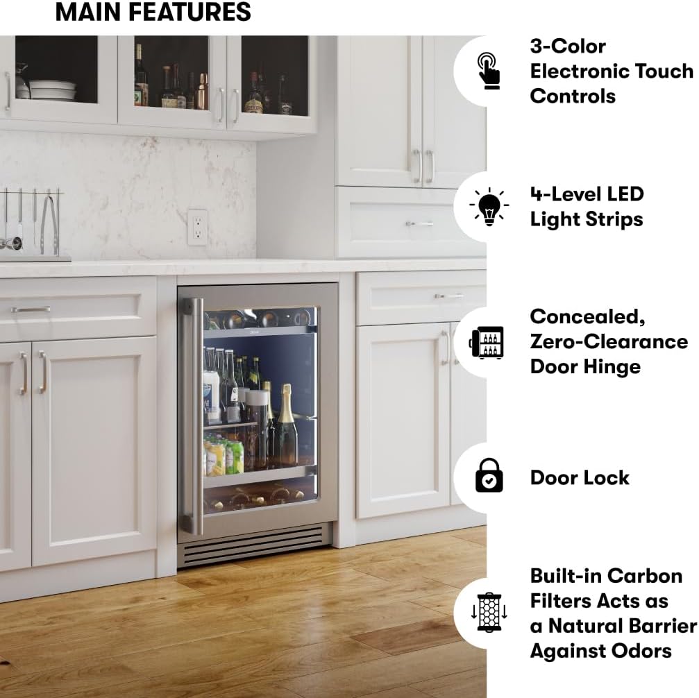 Zephyr Presrv 15 Inch Slim Wine Fridge Beverage Refrigerator Under Counter