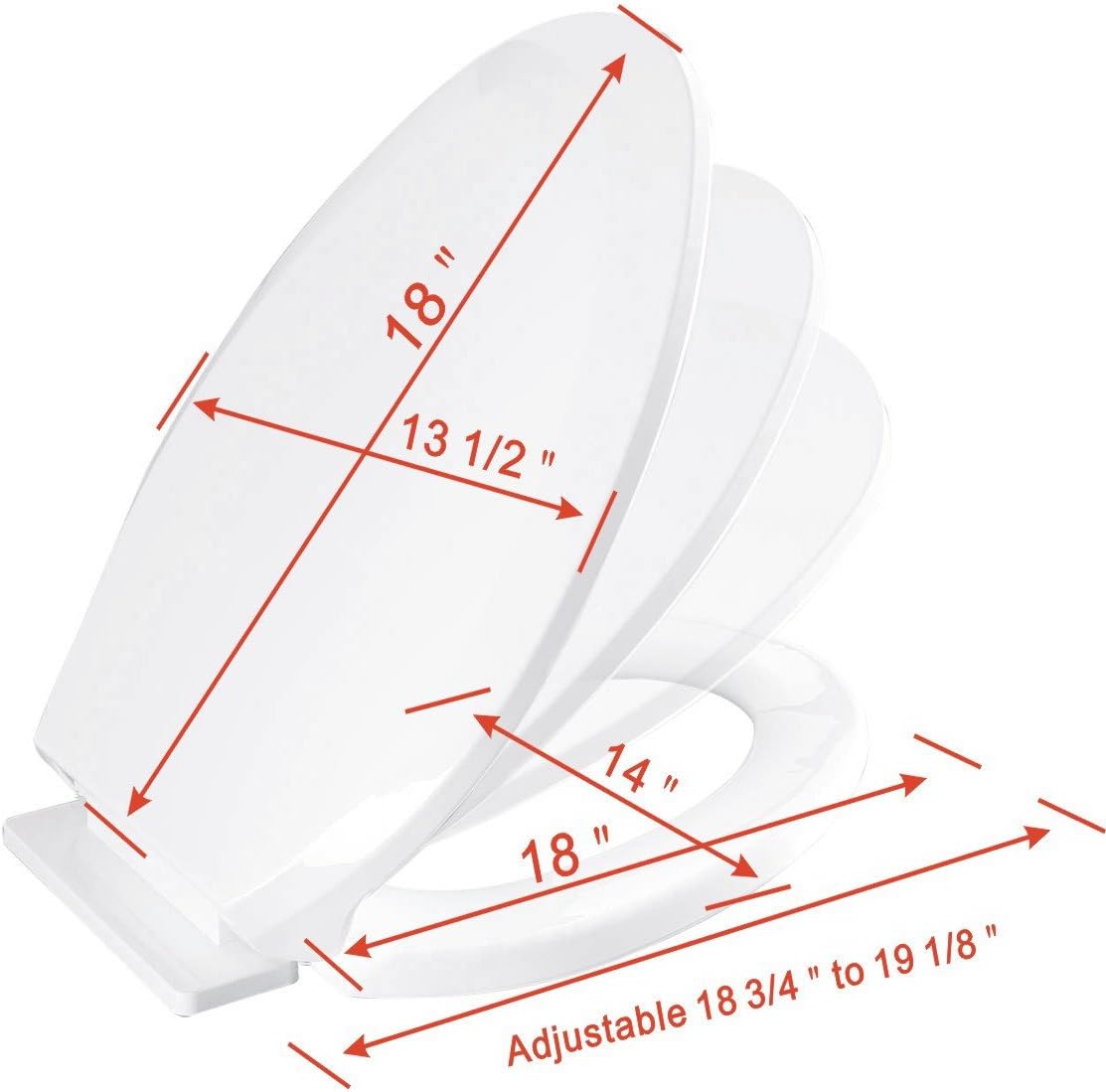 Renovators Supply Manufacturing Plastic Soft Close Toilet Seat Elongated Quiet-Close Lid, Contoured Seat, Easy to Install and Clean, Grip-Tight Bumpers with Adjustable Mounting Hardware, Black