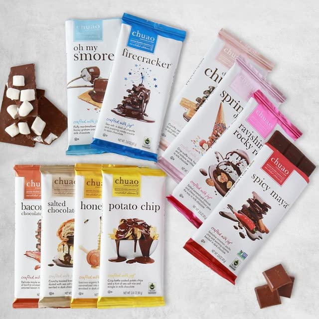 Chuao Chocolatier Gourmet Assorted Milk and Dark Chocolate Bar Gift Box | For Gift Baskets, Christmas, Valentines, Birthday, Care Package | 10 Ct