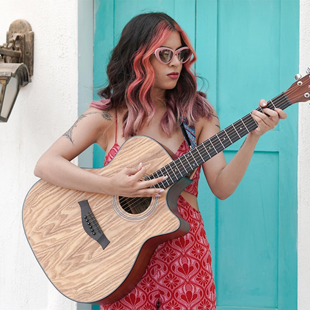 Kadence A06EQ-SC Acoustica 40" Electro Acoustic Guitar | Grand Auditorium Cutaway | AshWood | Built-in Pickup + 2 Band EQ | Includes Bag, Cable, Strap