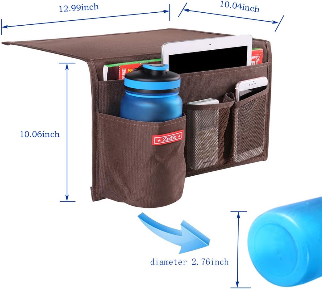 Zafit Bedside Storage Organizer, Table Cabinet Bedside Organizer Caddy for Remotes Phone Glasses (Classic 4 Pockets-Grey)