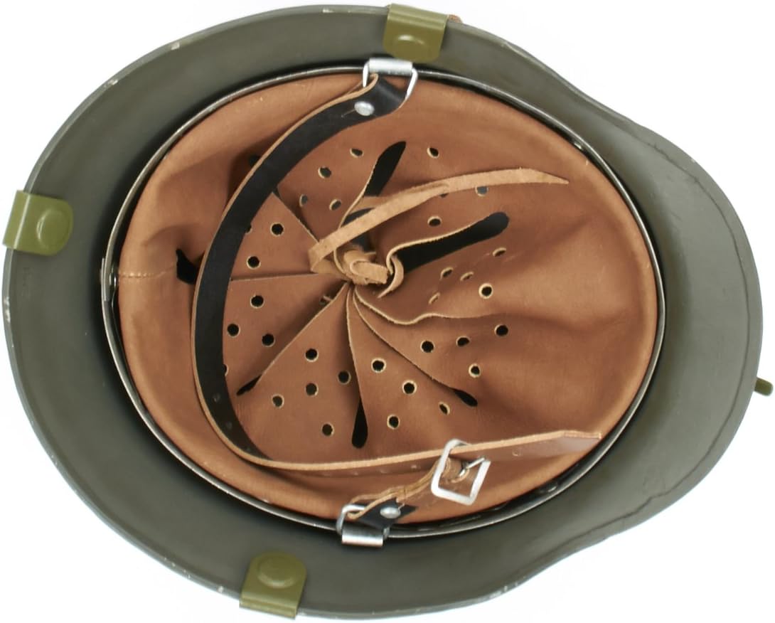 German WWII Helmet Black Leather Carry Strap with Metal Fittings (Helmet not included)