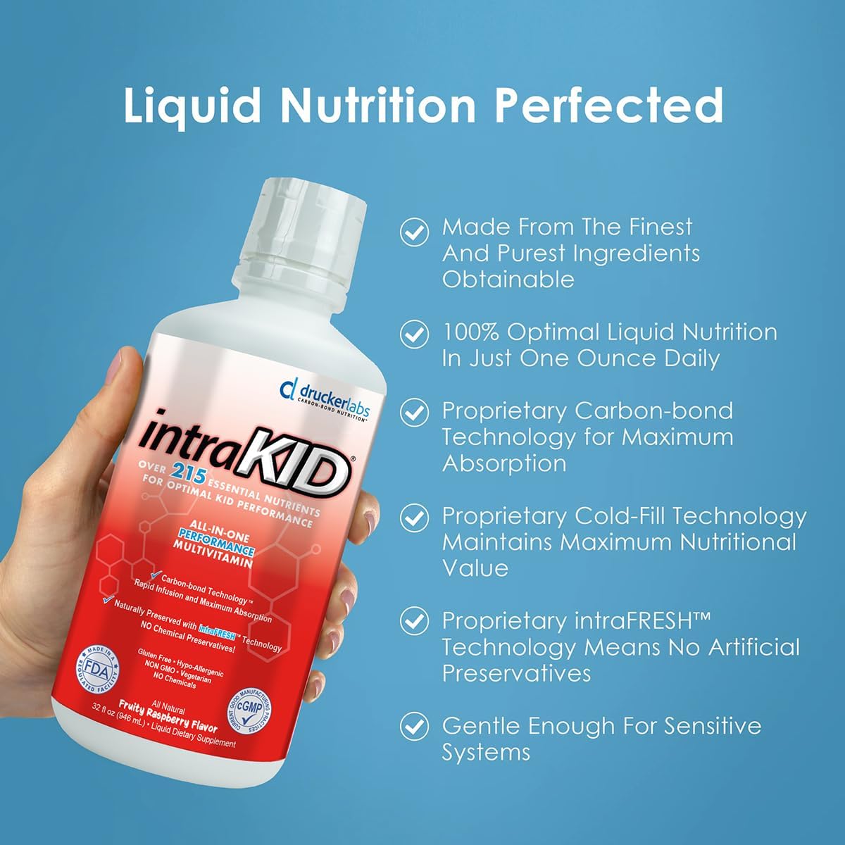 Drucker Labs Kids Liquid Multivitamin with 225+ Nutrients,32 fl oz | Drucker Labs intraKID Kids liquid Multivitamin with 225+ Nutrients,32 fl oz