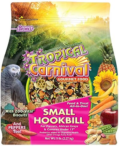 F.M. Brown's Tropical Carnival Gourmet Bird Food for Parrots, African Greys, and Conures Under 13", Probiotics for Digestive Health