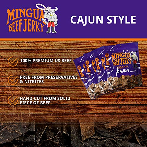 Mingua Beef Jerky Cajun-Seasoned - Nitrite-Free Spicy Beef Jerky - 100% US Beef, Four 3.5-Ounce Bags