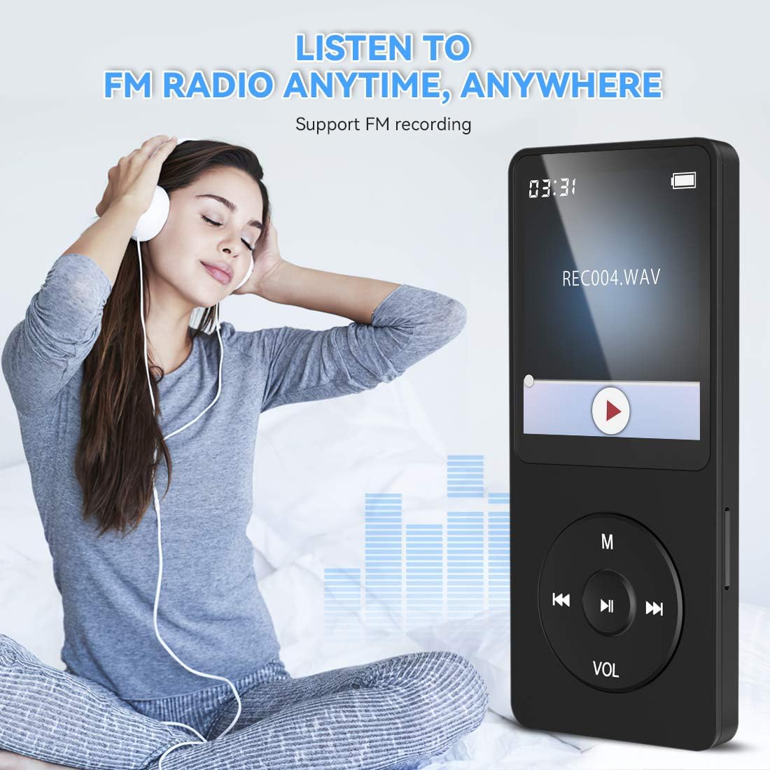 AGPTEK A02S 16GB MP3 Player, 65 Hours Playback Music Player, Dark Blue | Lossless Sound, Supports up to 128GB