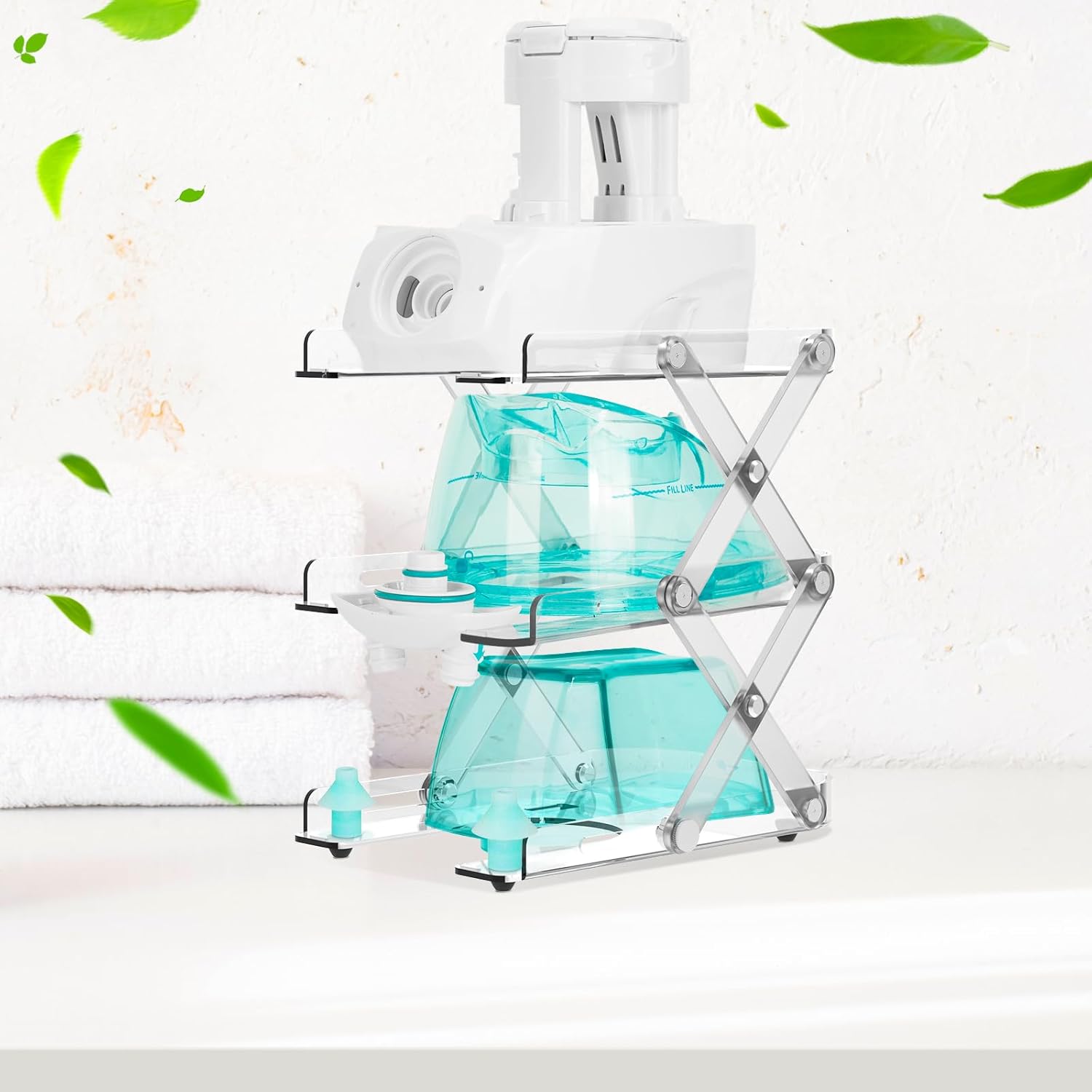 SDSNTE Countertop Caddy–3-Tier Collapsible Storage Organizer Compatible with Navage Nasal Irrigation System