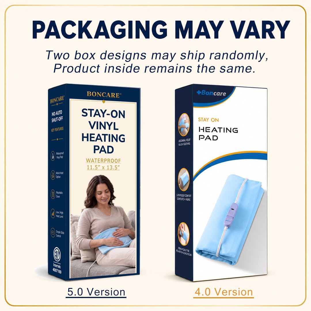 Boncare® Stay-On Small Vinyl Electric Heating Pad for Neck and Shoulders and Back Without Auto-Off, Low & High Heat Levels, Waterproof Hot Heat Pad with Washable Cover (12"x15", 1-Pack)