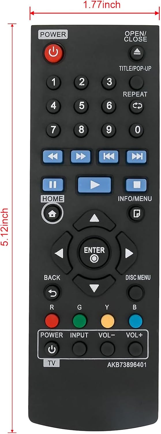New AKB73896401 Replace Remote fit for LG BLU RAY DISC DVD Player BP135 | BP145 BP155 BP175 BP255 BP300 BP335W BP340 BP350 BPM25 BPM35 UP870 UP875