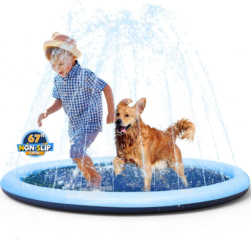 VISTOP 67" Non-Slip Splash Pad for Kids and Dogs, Thickened Sprinkler Pool for Toddlers, Outdoor Backyard Water Toys, Fun Fountain Play Mat for Babies