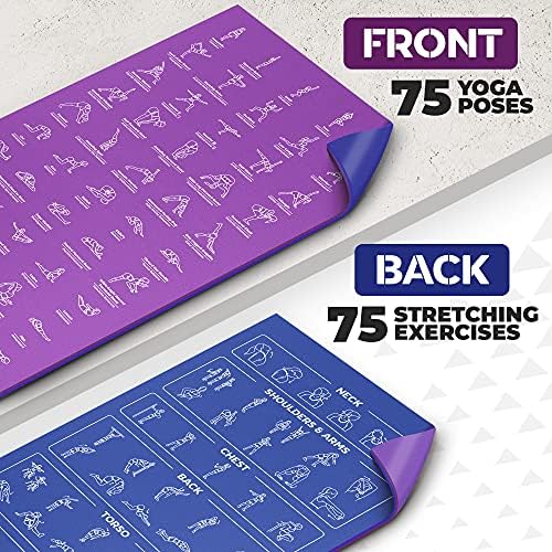Instructional Yoga Mat with Carrying Strap: Cute Yoga Mat with 75 Illustrated Yoga Poses + 75 Easily-Followed Stretching Exercises - 1/4” Thick