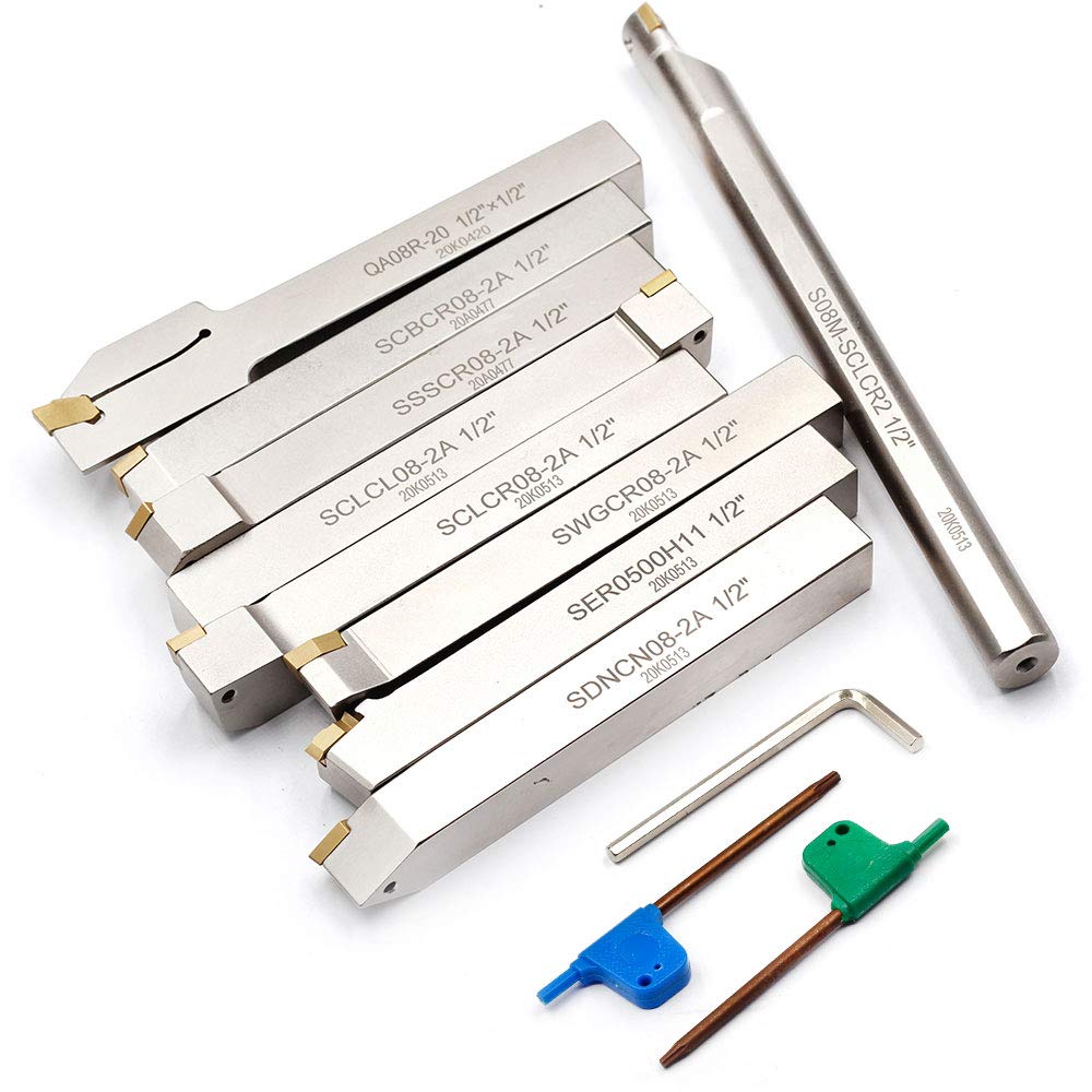 OSCARBIDE 9 pcs 1/2"Shank Nickel Plated Metal Lathe Tool & Boring Bar Set
