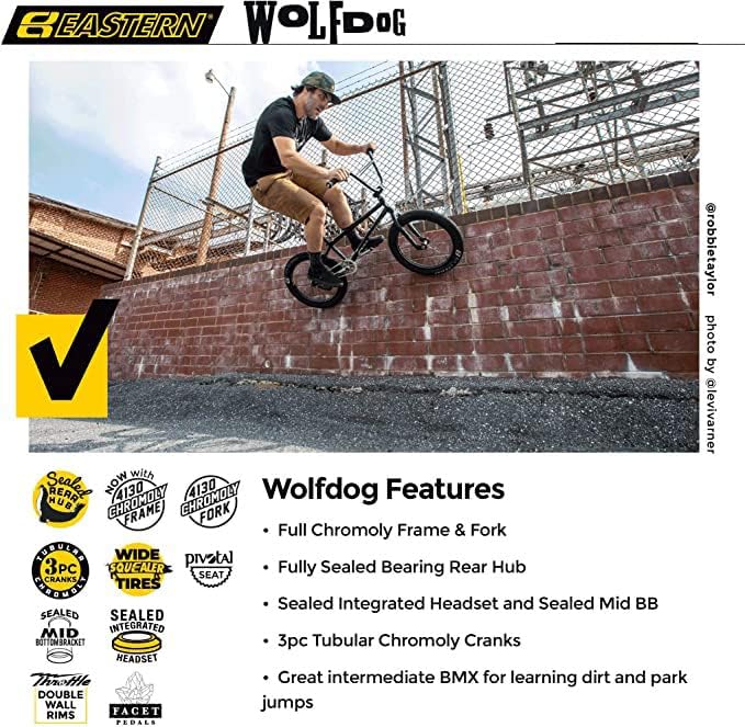 Eastern Bikes Wolfdog BMX Bike, 20-Inch, Full Chromoly Frame (Black)