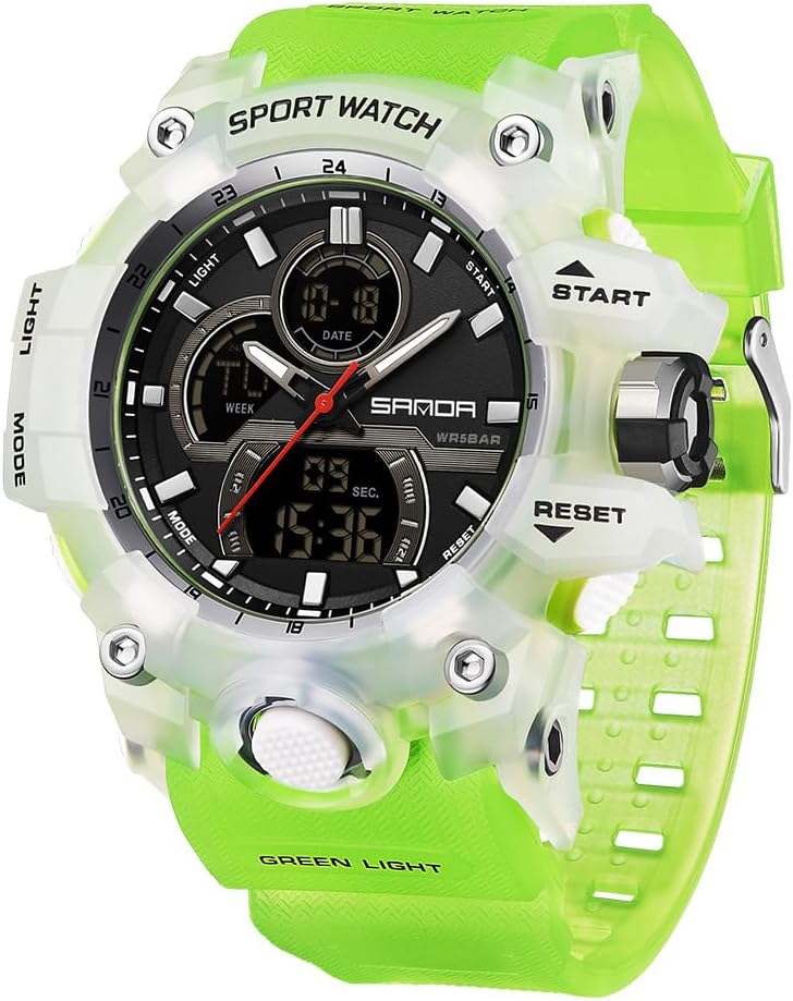FANMIS Men Sports Outdoor Watch Analog Digital Multifunctional Black Watch | Black Sports Watch Casual Quartz Wristwatch Waterproof Military Wrist Watch Tactics LED Alarm Stopwatch Digital Watch for Men