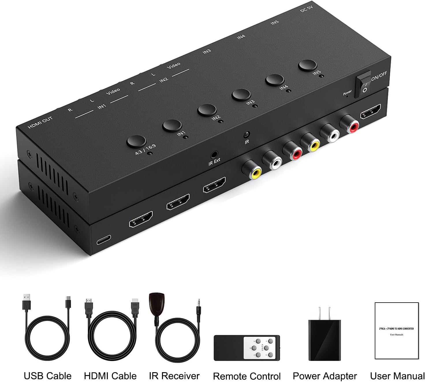 4Port AV to HDMI Converter, 4Port AV to HDMI Switcher with IR Remote