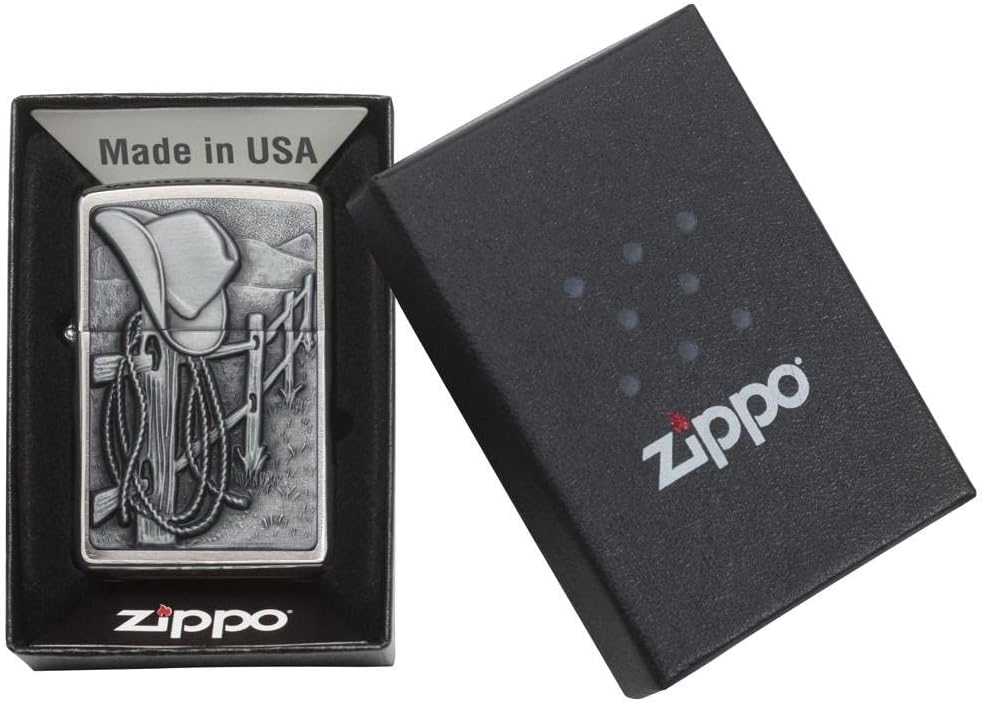 Zippo Lighter-Personalized Custom Message Engraved on Backside Cowboy Hat and Rope Westerns Windproof Lighter Resting Cowboy 24879