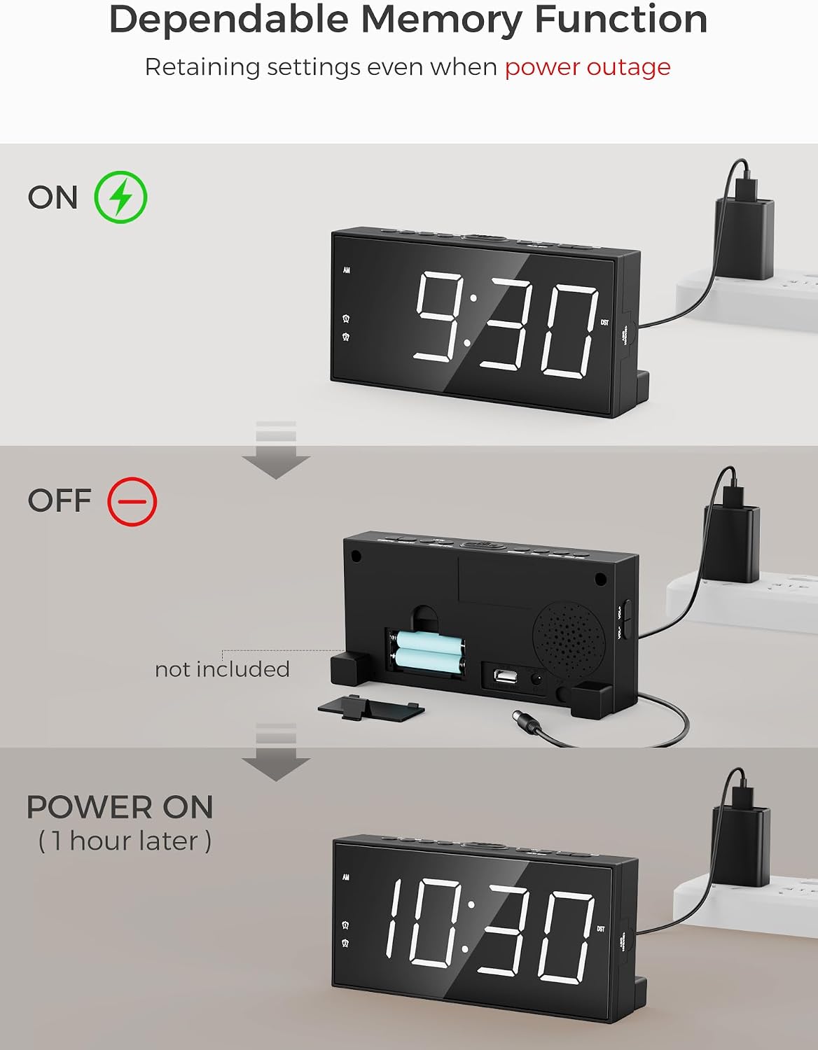 Digital Alarm Clocks for Bedrooms, Dual Alarms, 7.5-Inch Large Display