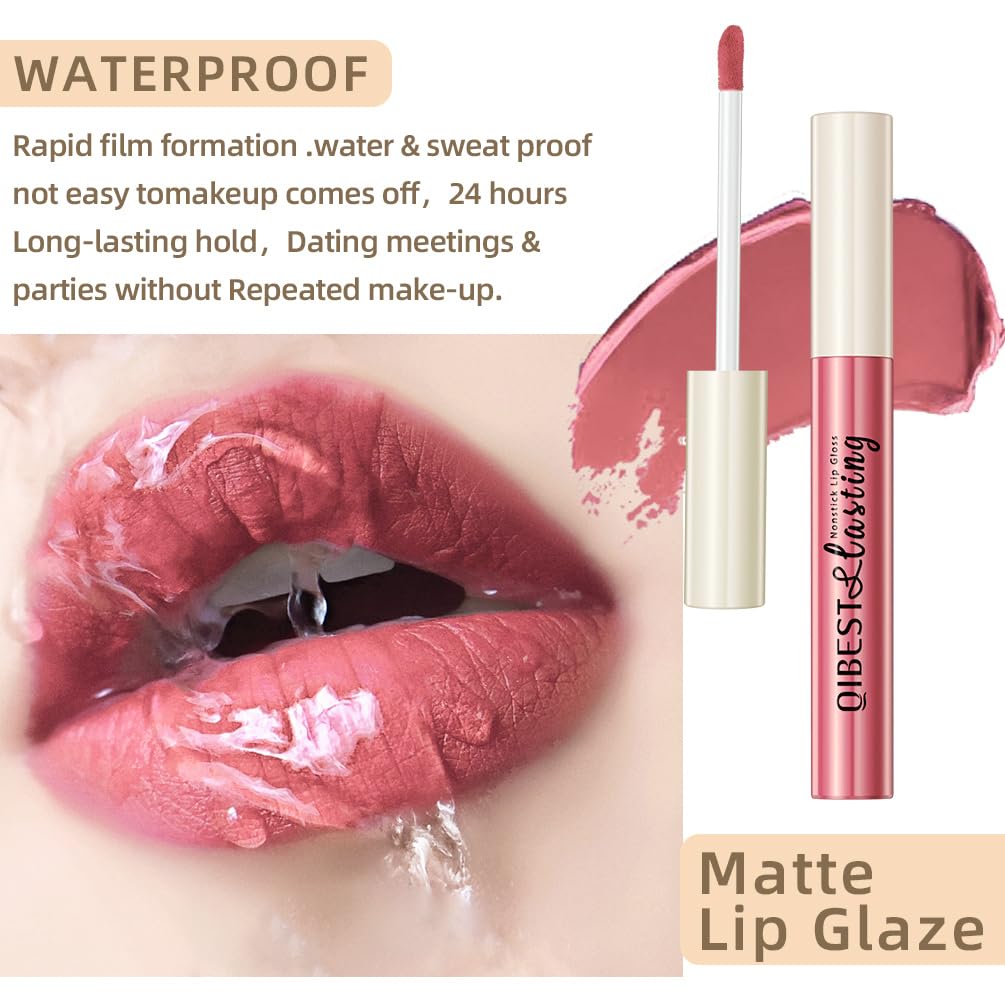 QiBest 7Pcs Matte Liquid Lipstick + 1Pcs Lip Plumper Makeup Set Kit, Pigmented Long Lasting Lip Gloss Set