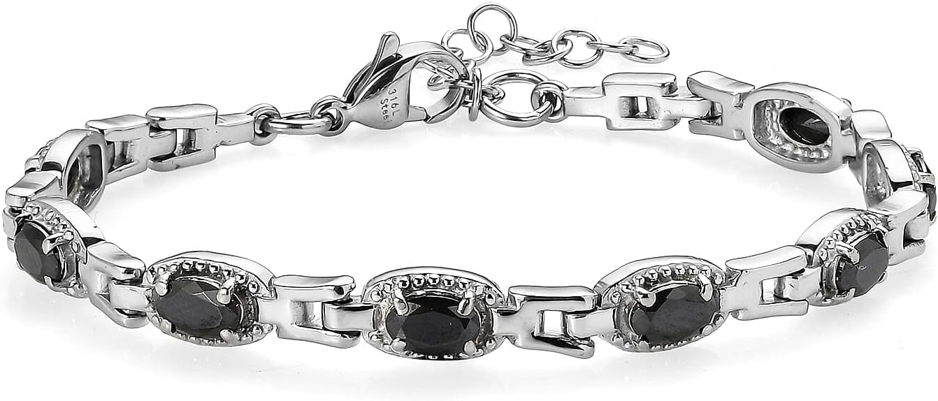 Black Cubic ZirconiaBracelet in Stainless Steel 6.50 In