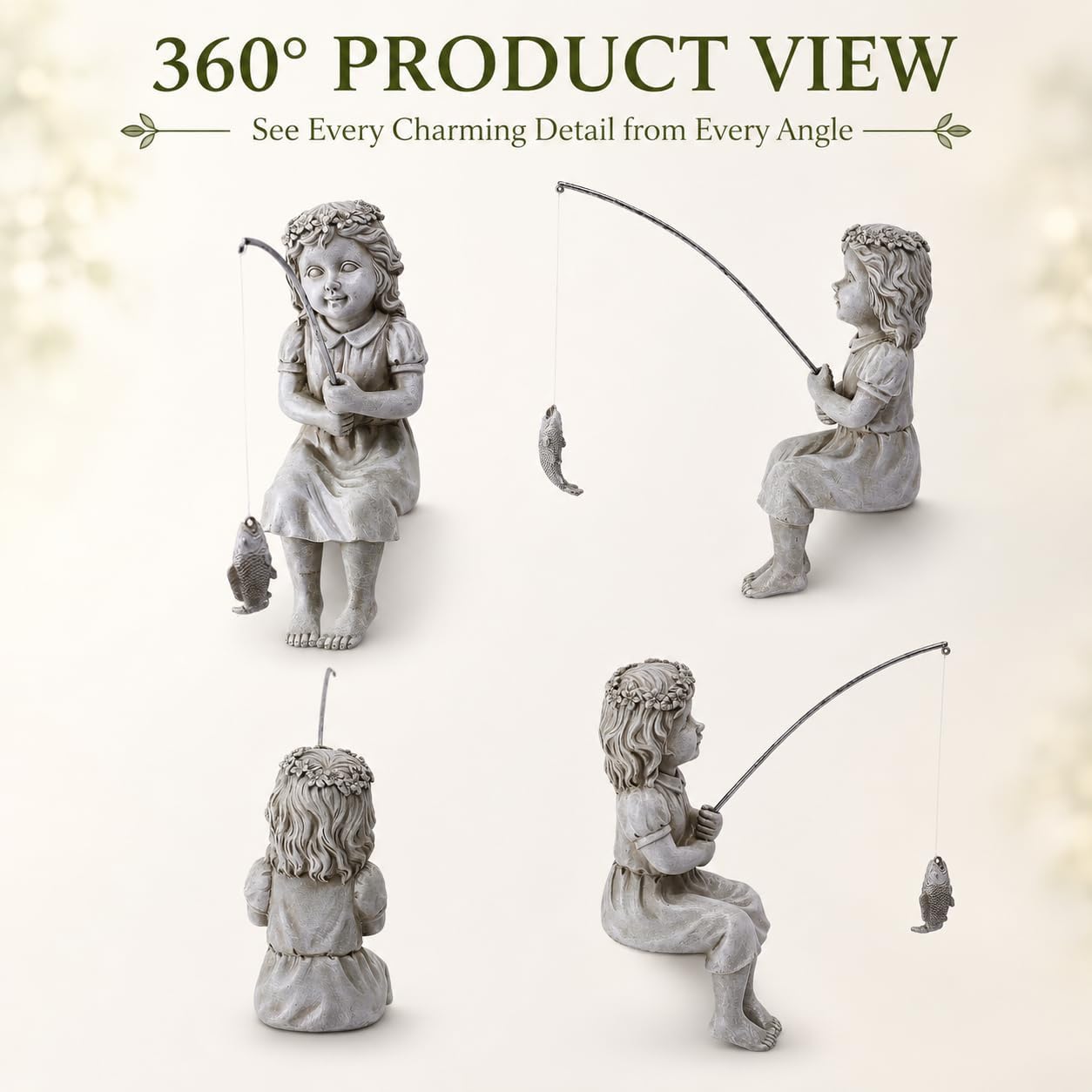 Goodeco Fisherboy Statue Garden Decor - 11" Little Fishing Guy for Koi Pond or Waterfalls, Poolside Statue with Glow in Dark Pebbles Included