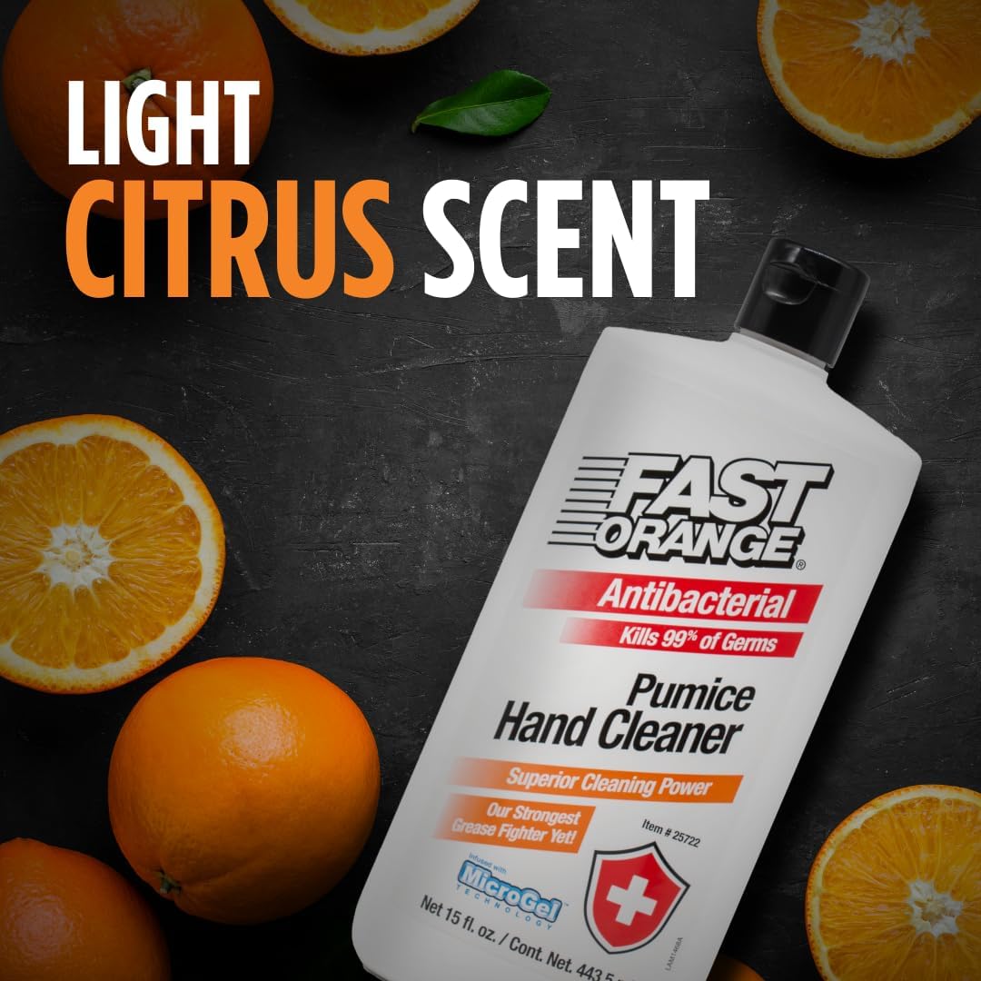 Fast Orange 25108 Pumice Lotion, Heavy Duty Hand Cleaner, Natural Citrus Scent, Waterless Cleaner For Mechanics, Strong Grease Fighter, 7.5 oz